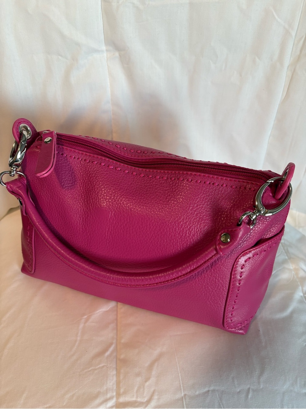 Hot Pink Leather Shoulder Bag